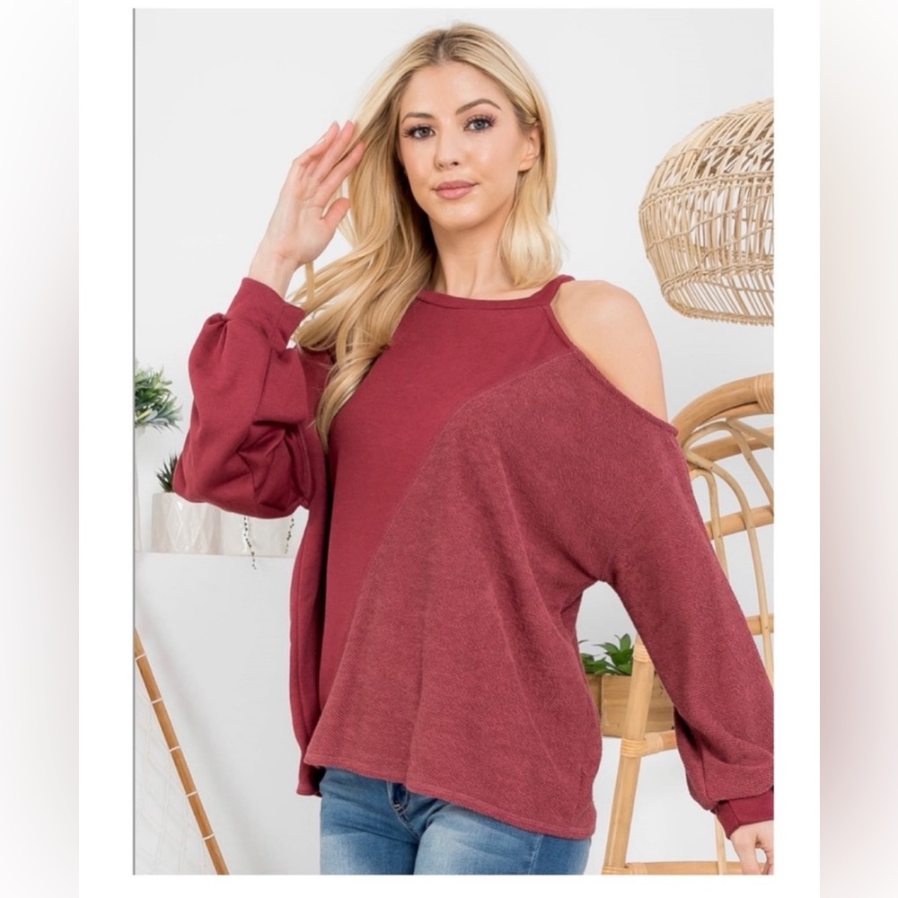 Burgundy Cold Shoulder Top